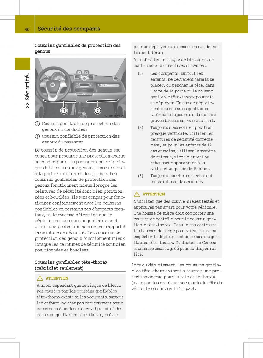 manuel du propriétaire  Smart Fortwo II 2 manuel du proprietaire / page 42