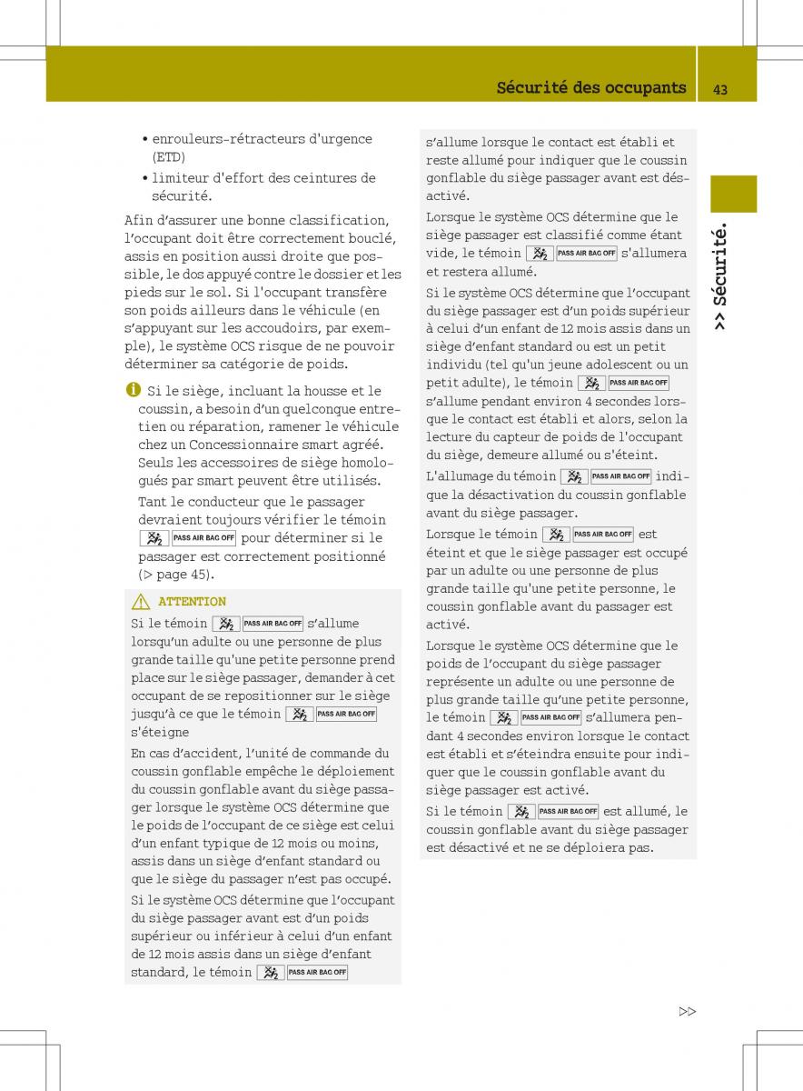 manuel du propriétaire  Smart Fortwo II 2 manuel du proprietaire / page 45