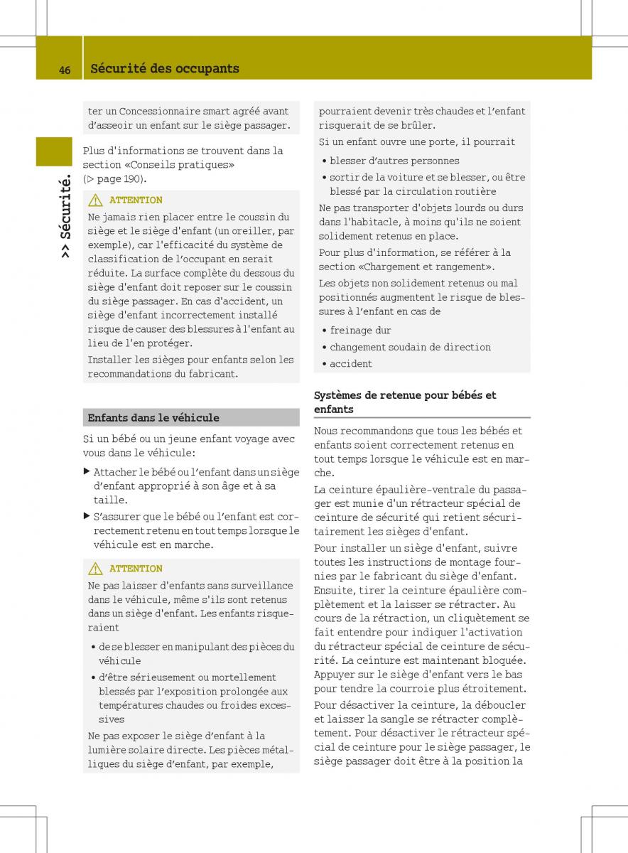 manuel du propriétaire  Smart Fortwo II 2 manuel du proprietaire / page 48