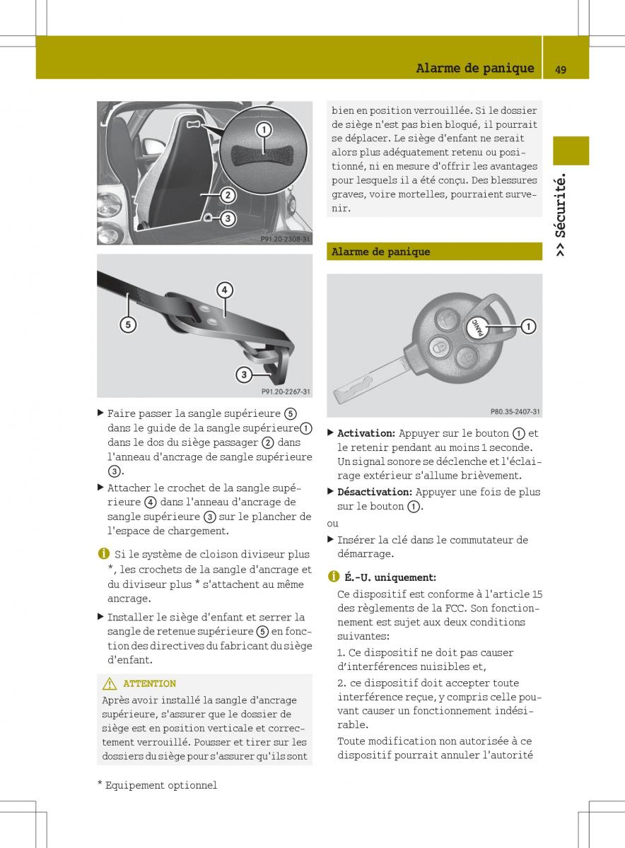 manuel du propriétaire  Smart Fortwo II 2 manuel du proprietaire / page 51