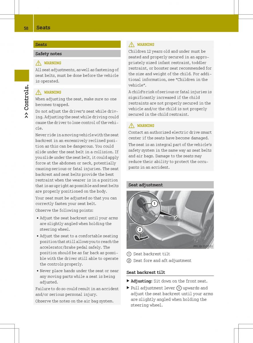 Smart Fortwo ED EV owners manual / page 60