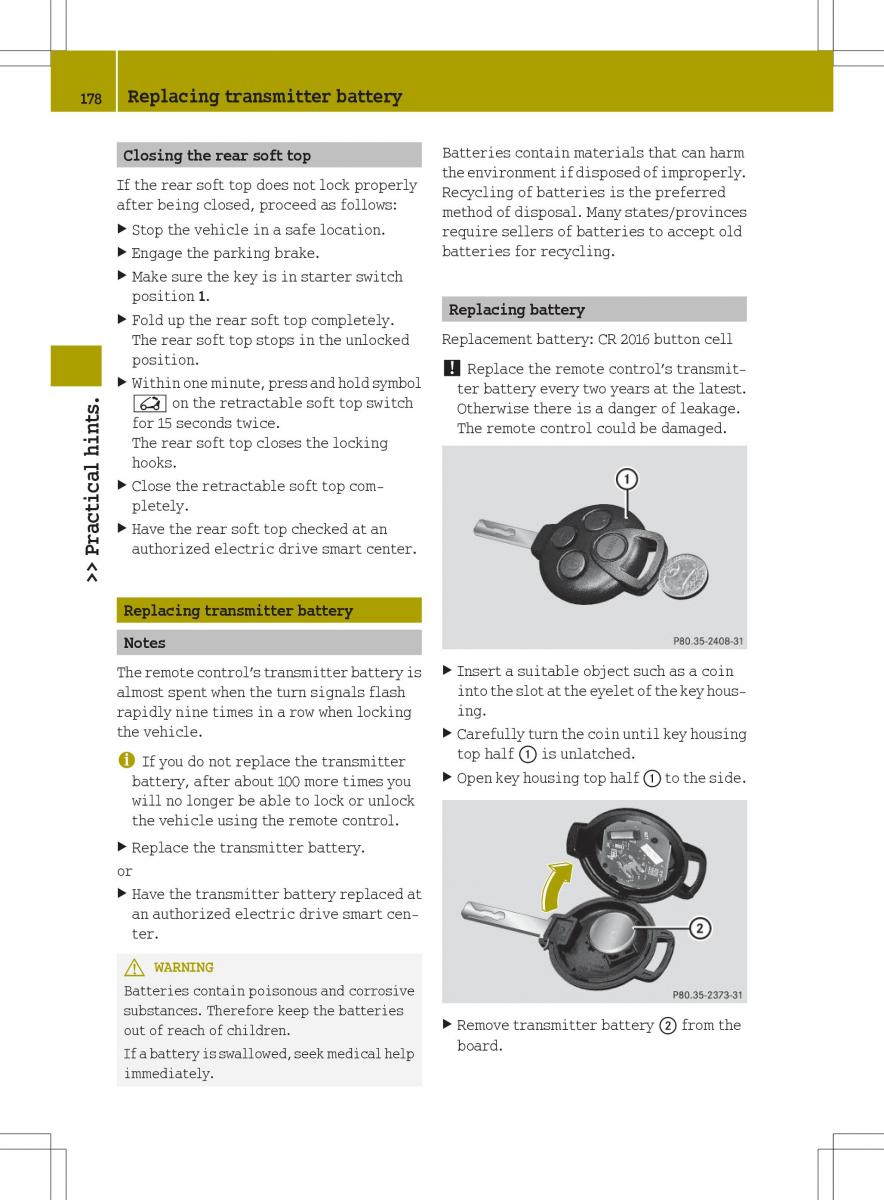 Smart Fortwo ED EV owners manual / page 180