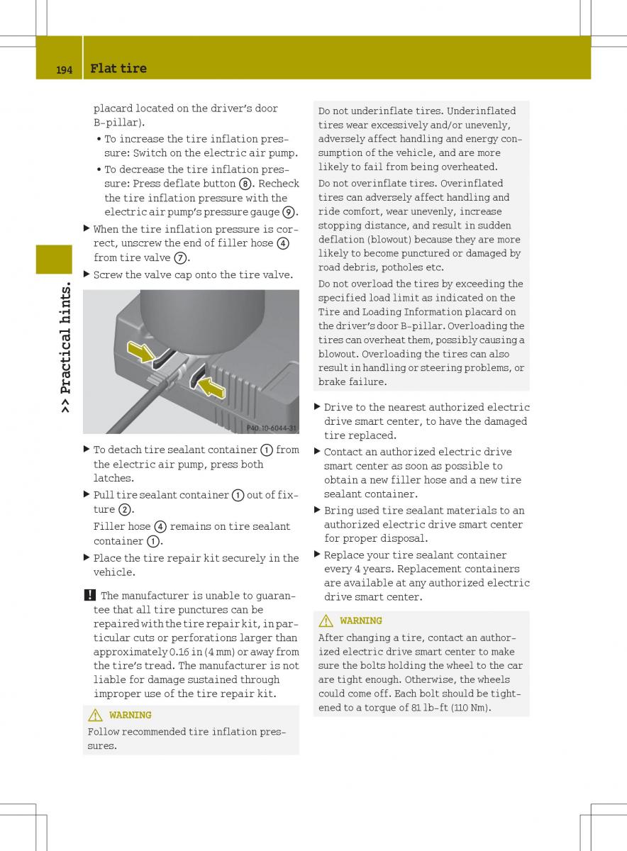 Smart Fortwo ED EV owners manual / page 196