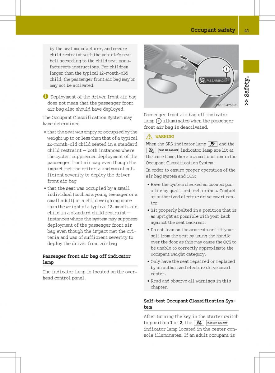 Smart Fortwo ED EV owners manual / page 43