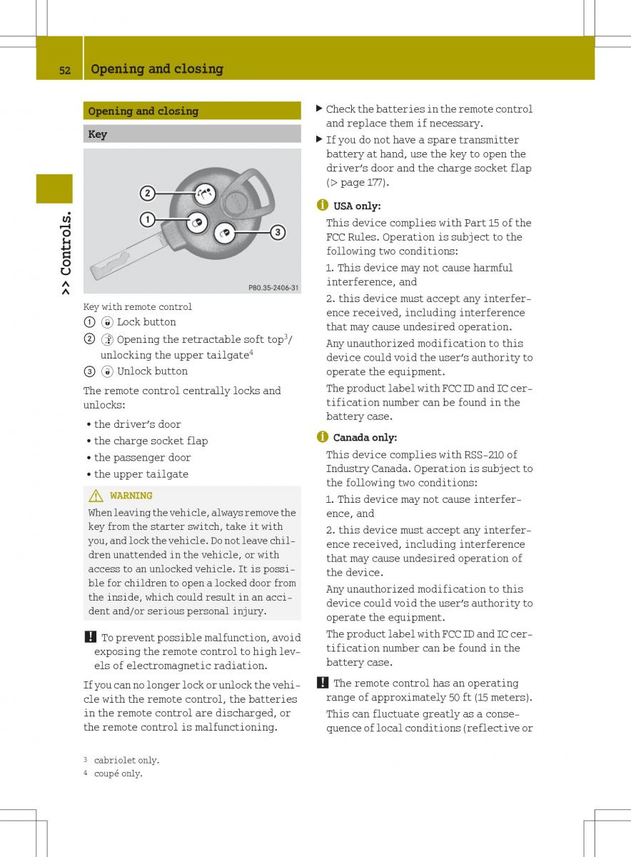 Smart Fortwo ED EV owners manual / page 54