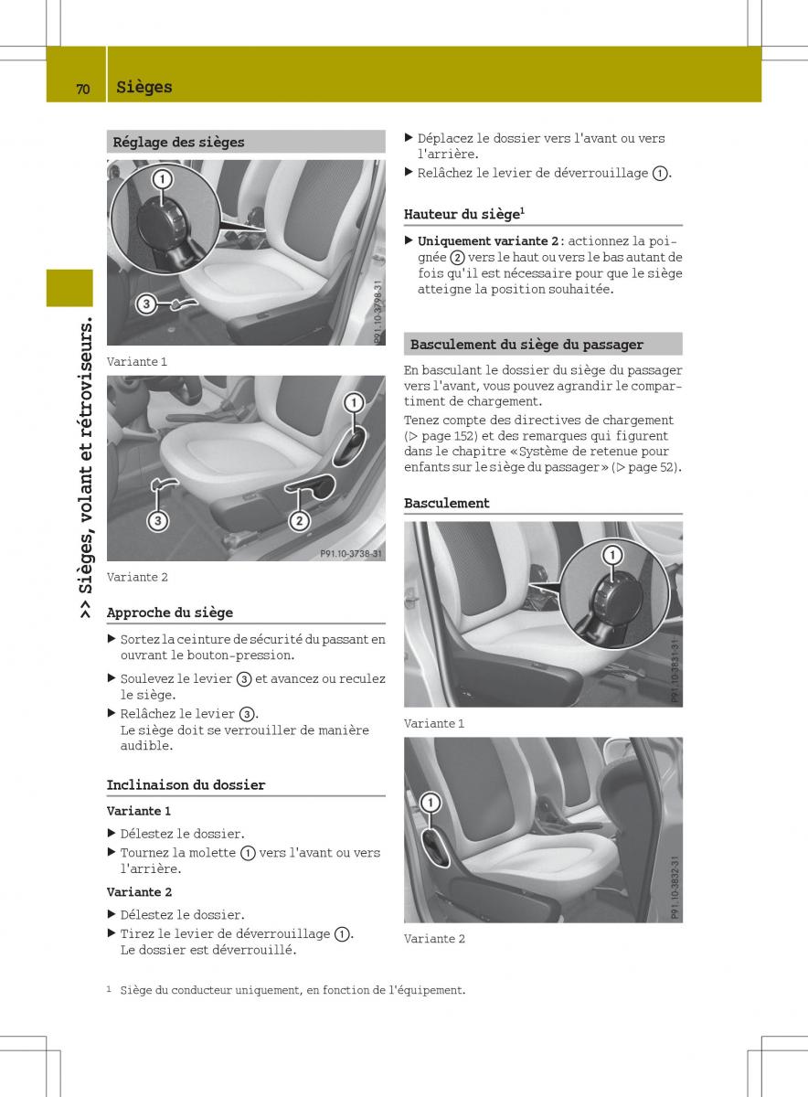 Smart Fortwo III 3 manuel du proprietaire / page 72