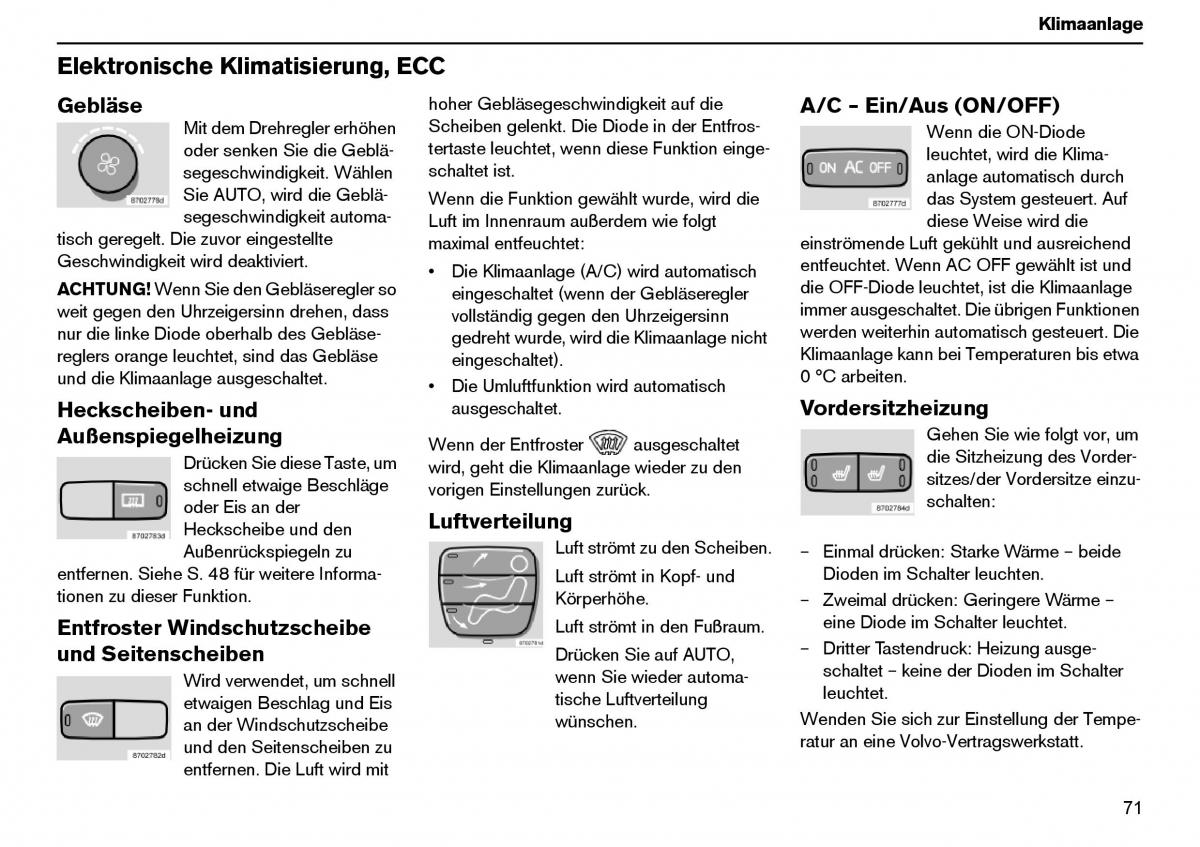 Volvo XC70 Cross Country I 1 Handbuch / page 72