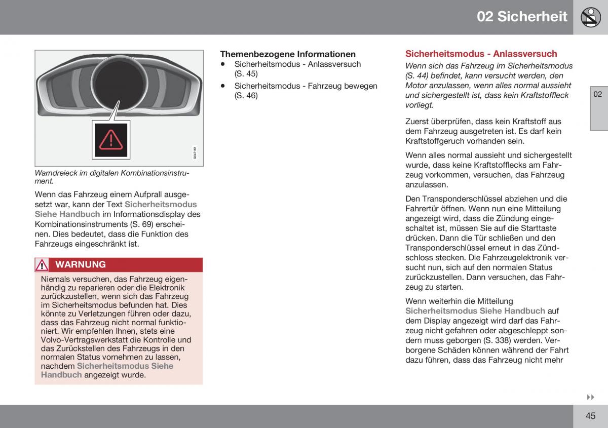 Volvo XC70 Cross Country II 2 Handbuch / page 47