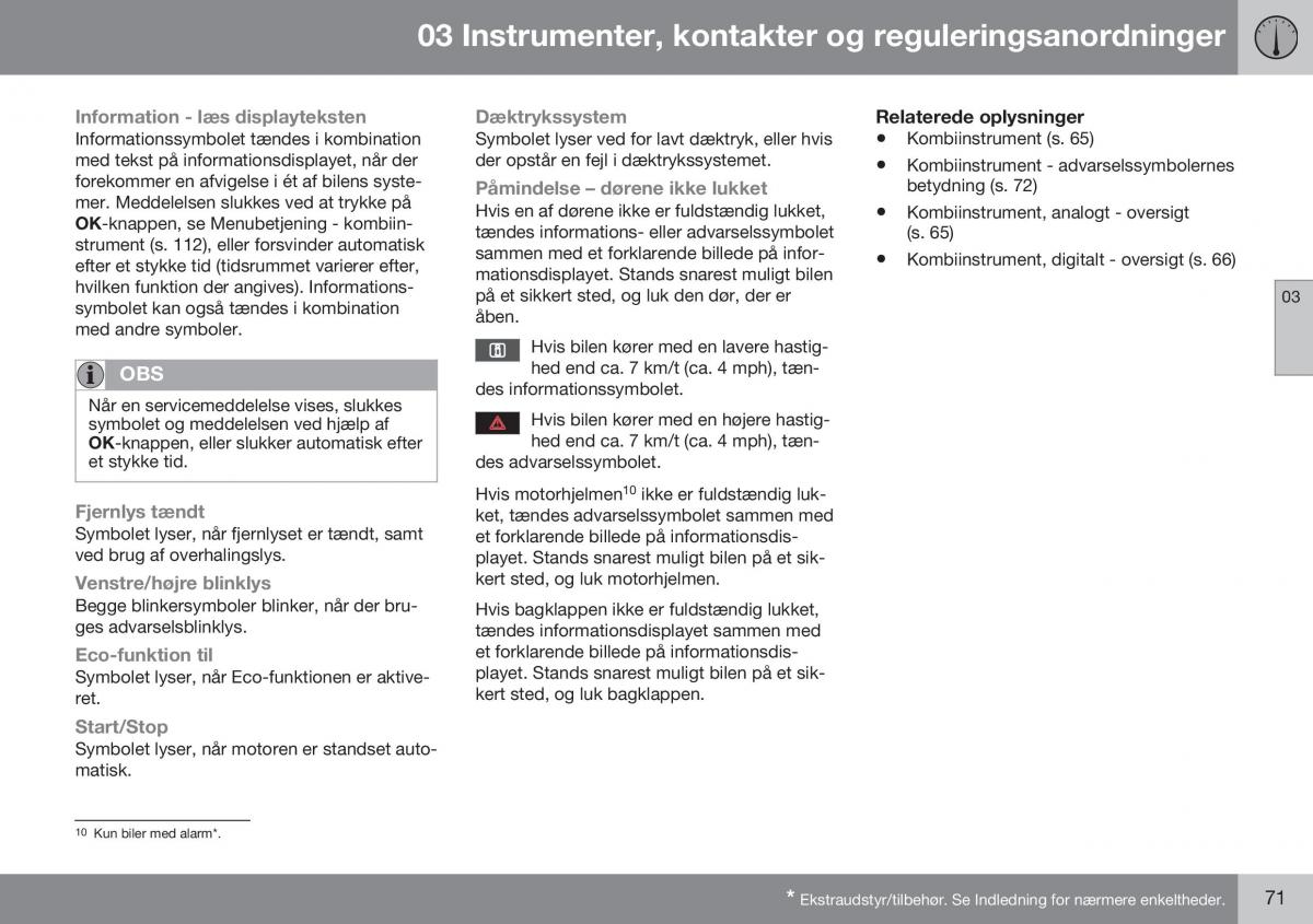 Volvo XC70 Cross Country II 2 Bilens instruktionsbog / page 73