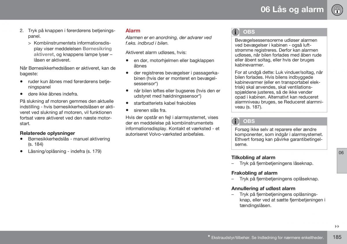 Volvo XC70 Cross Country II 2 Bilens instruktionsbog / page 187