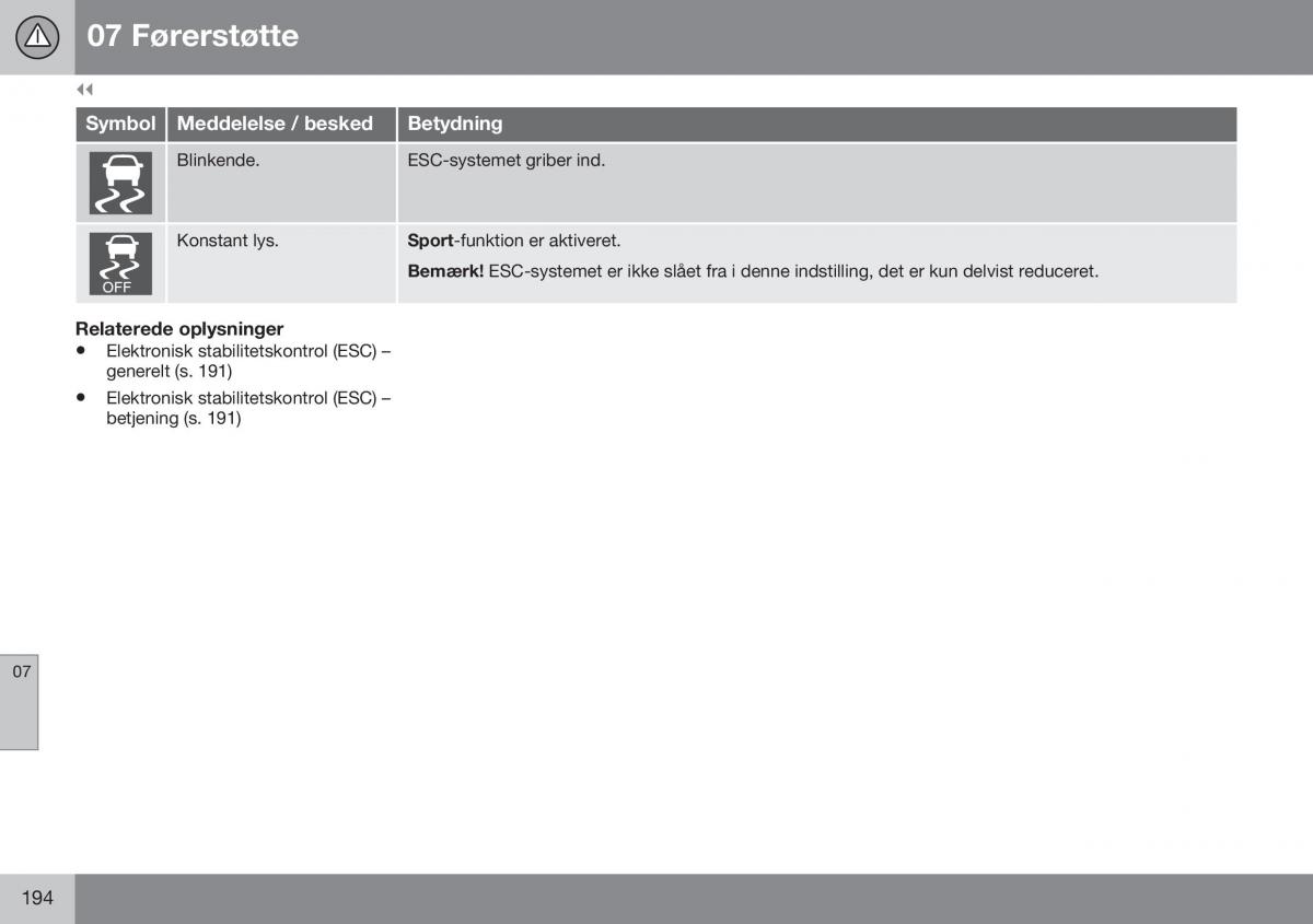 Volvo XC70 Cross Country II 2 Bilens instruktionsbog / page 196