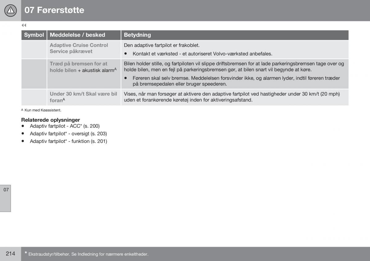 Volvo XC70 Cross Country II 2 Bilens instruktionsbog / page 216