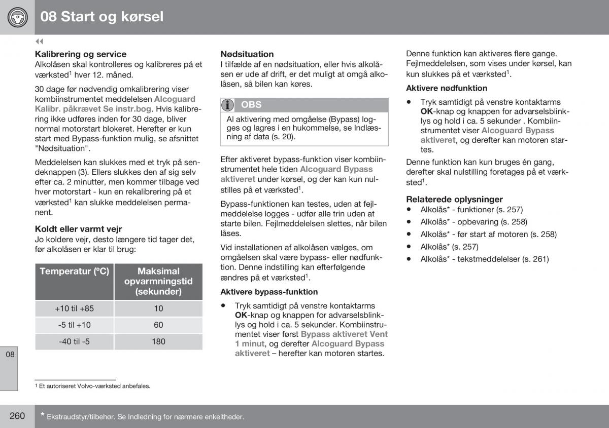 Volvo XC70 Cross Country II 2 Bilens instruktionsbog / page 262