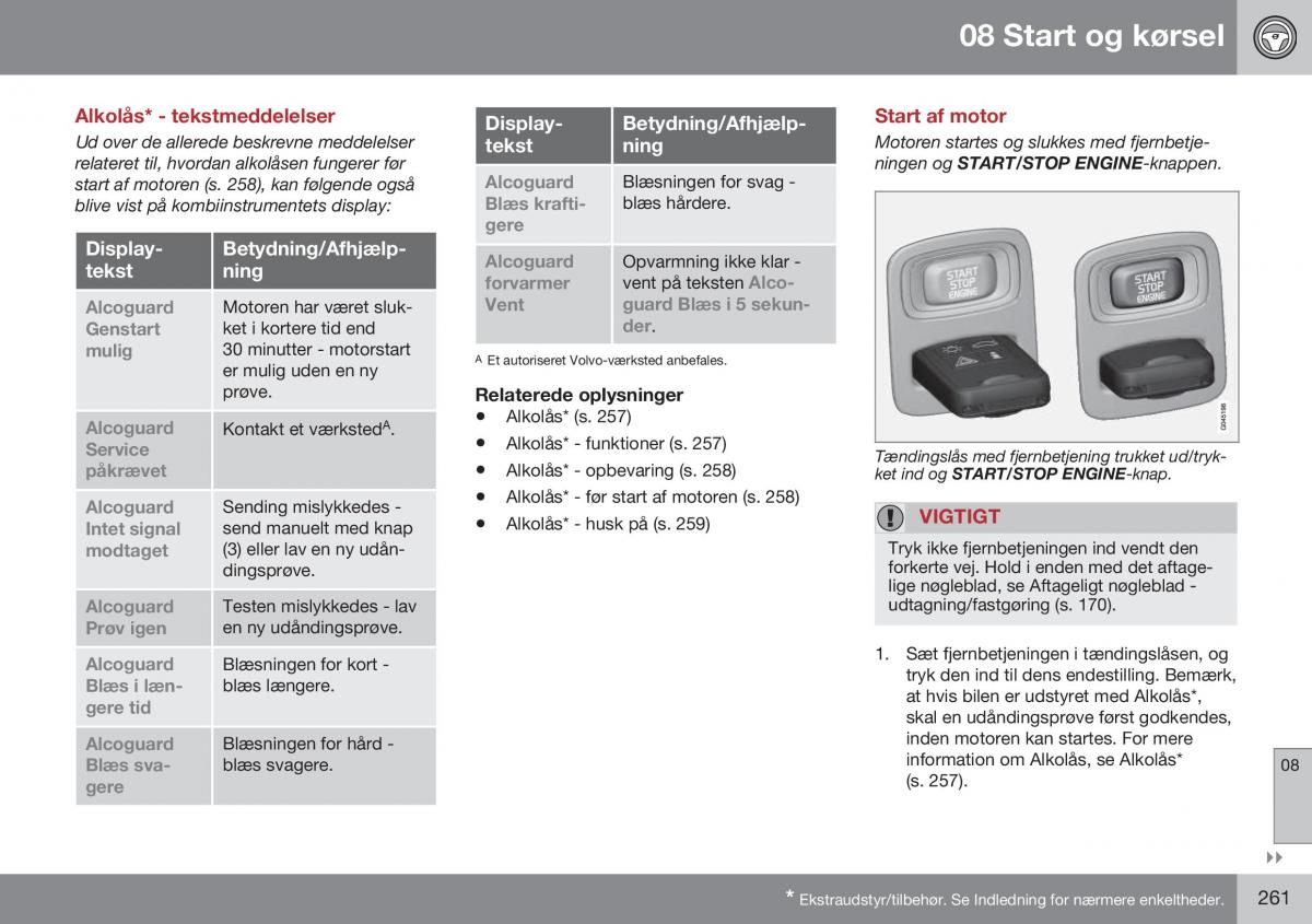 Volvo XC70 Cross Country II 2 Bilens instruktionsbog / page 263