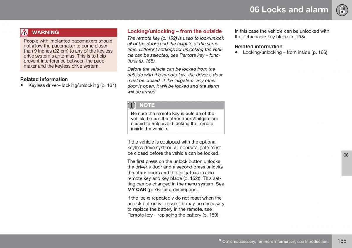 Volvo XC70 Cross Country II 2 owners manual / page 167