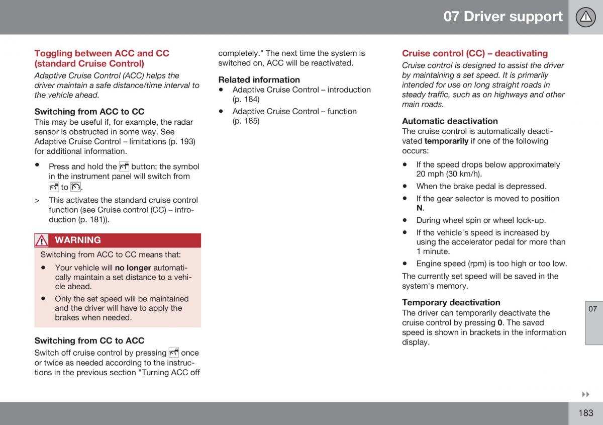 Volvo XC70 Cross Country II 2 owners manual / page 185