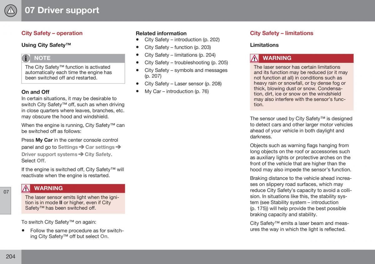 Volvo XC70 Cross Country II 2 owners manual / page 206