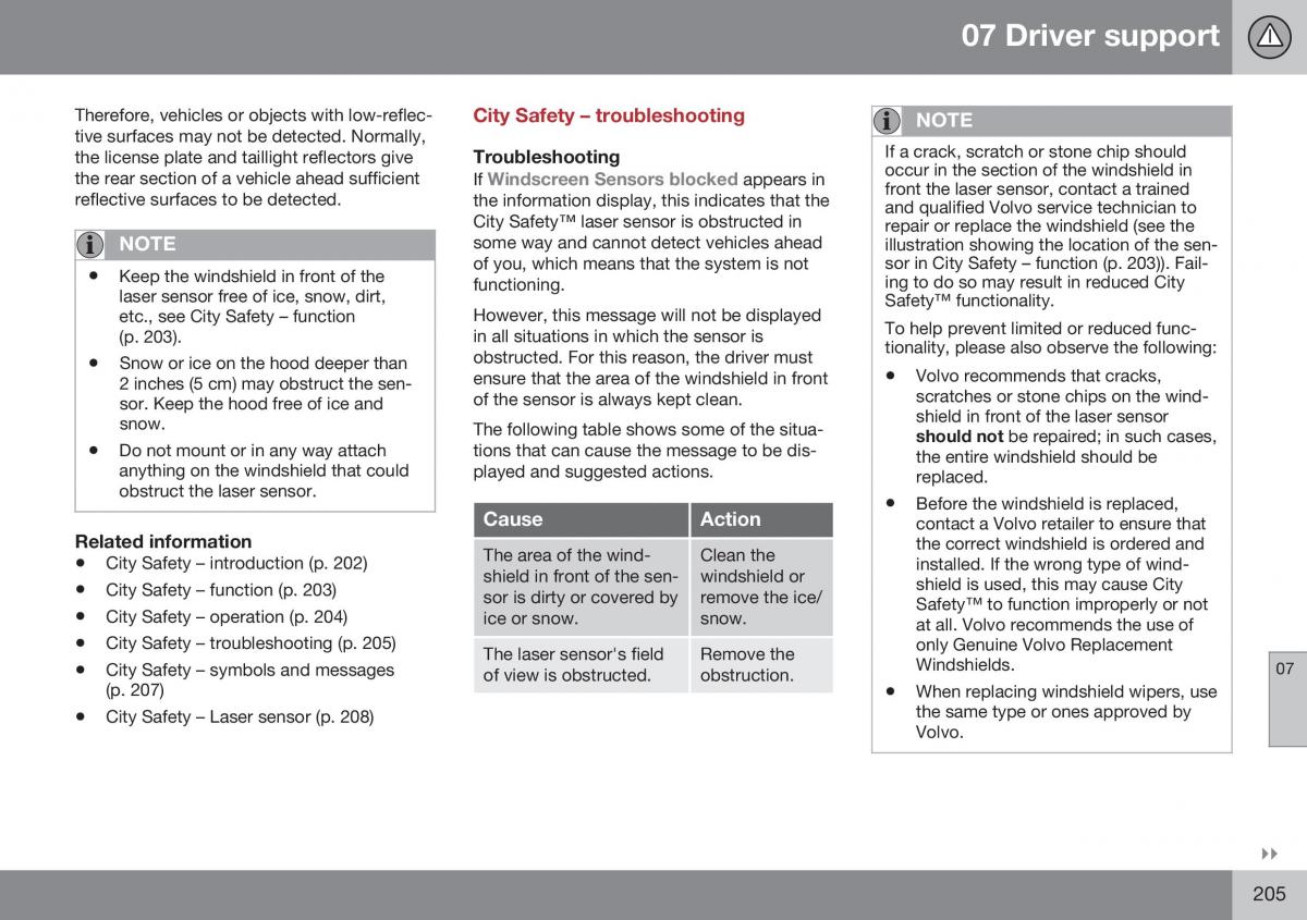 Volvo XC70 Cross Country II 2 owners manual / page 207