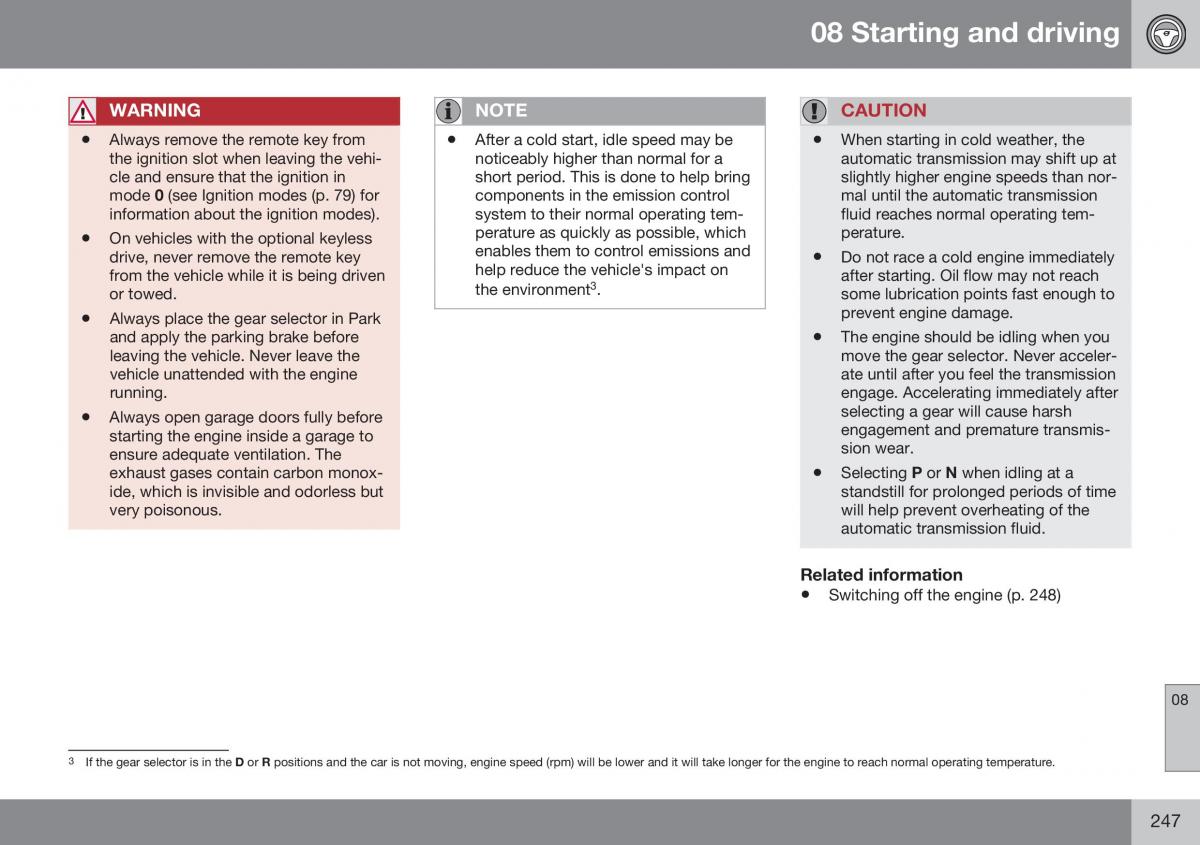 Volvo XC70 Cross Country II 2 owners manual / page 249