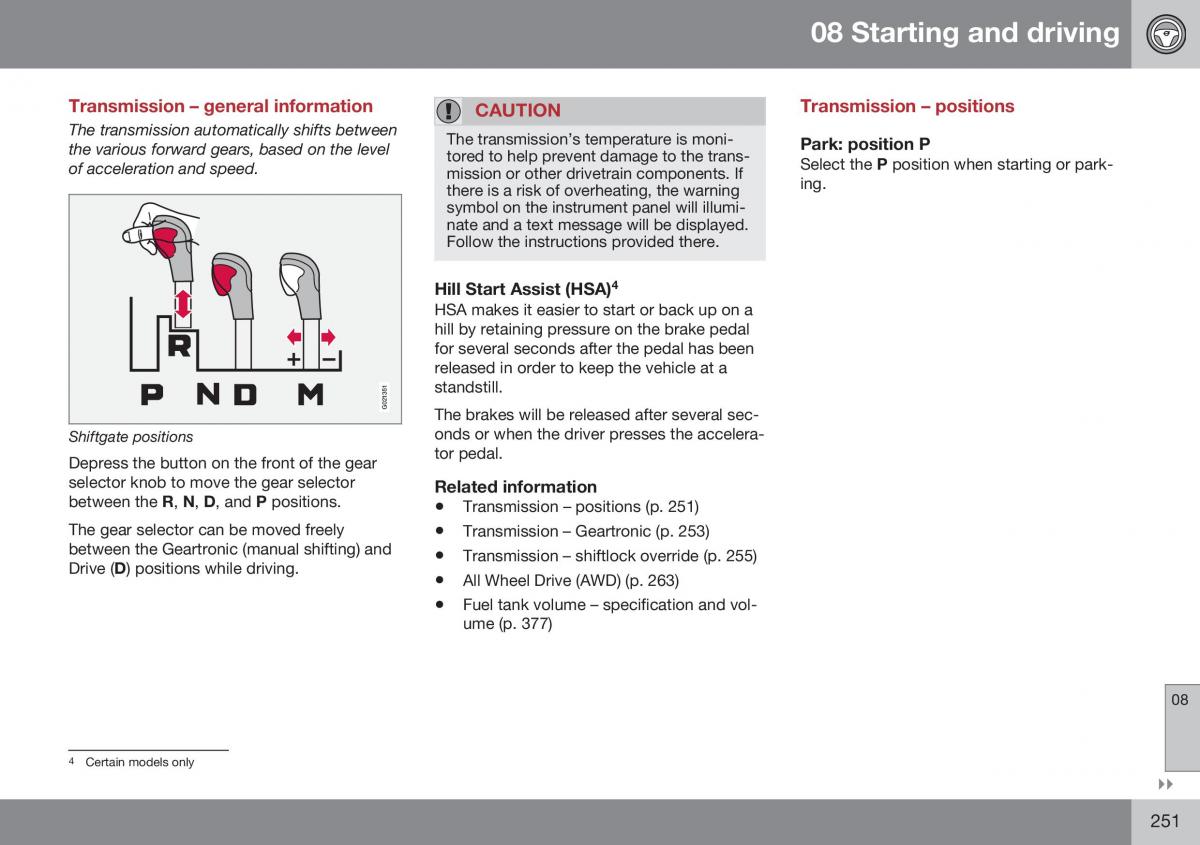 Volvo XC70 Cross Country II 2 owners manual / page 253