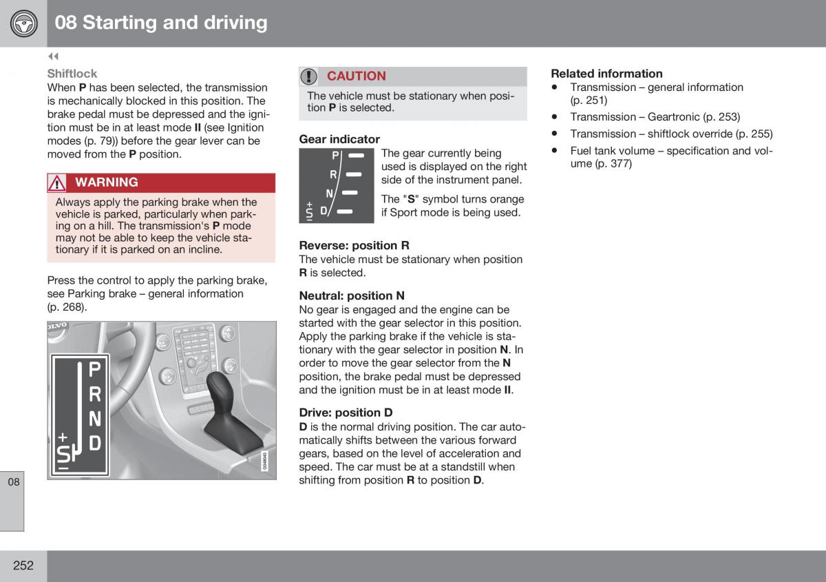 Volvo XC70 Cross Country II 2 owners manual / page 254