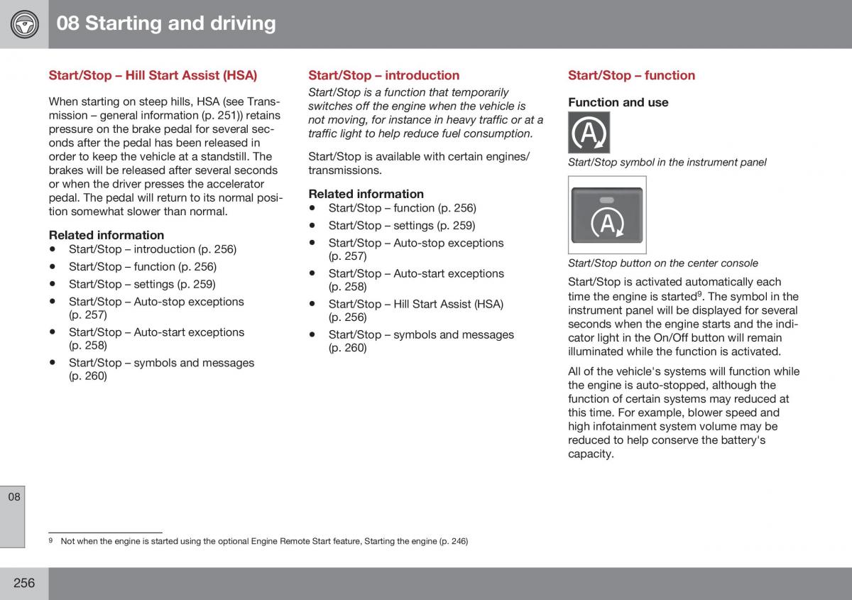 Volvo XC70 Cross Country II 2 owners manual / page 258