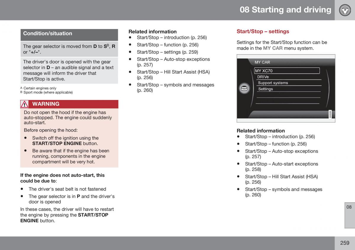 Volvo XC70 Cross Country II 2 owners manual / page 261