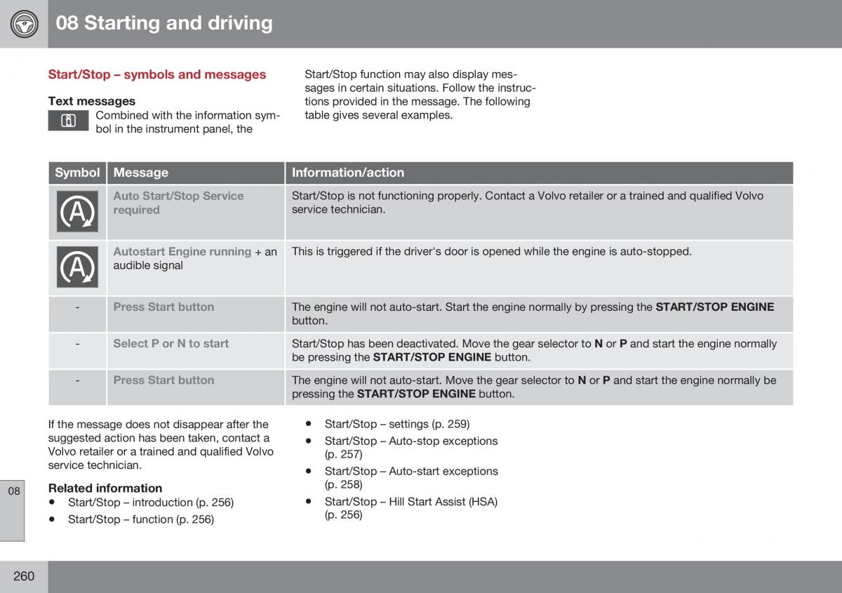 Volvo XC70 Cross Country II 2 owners manual / page 262