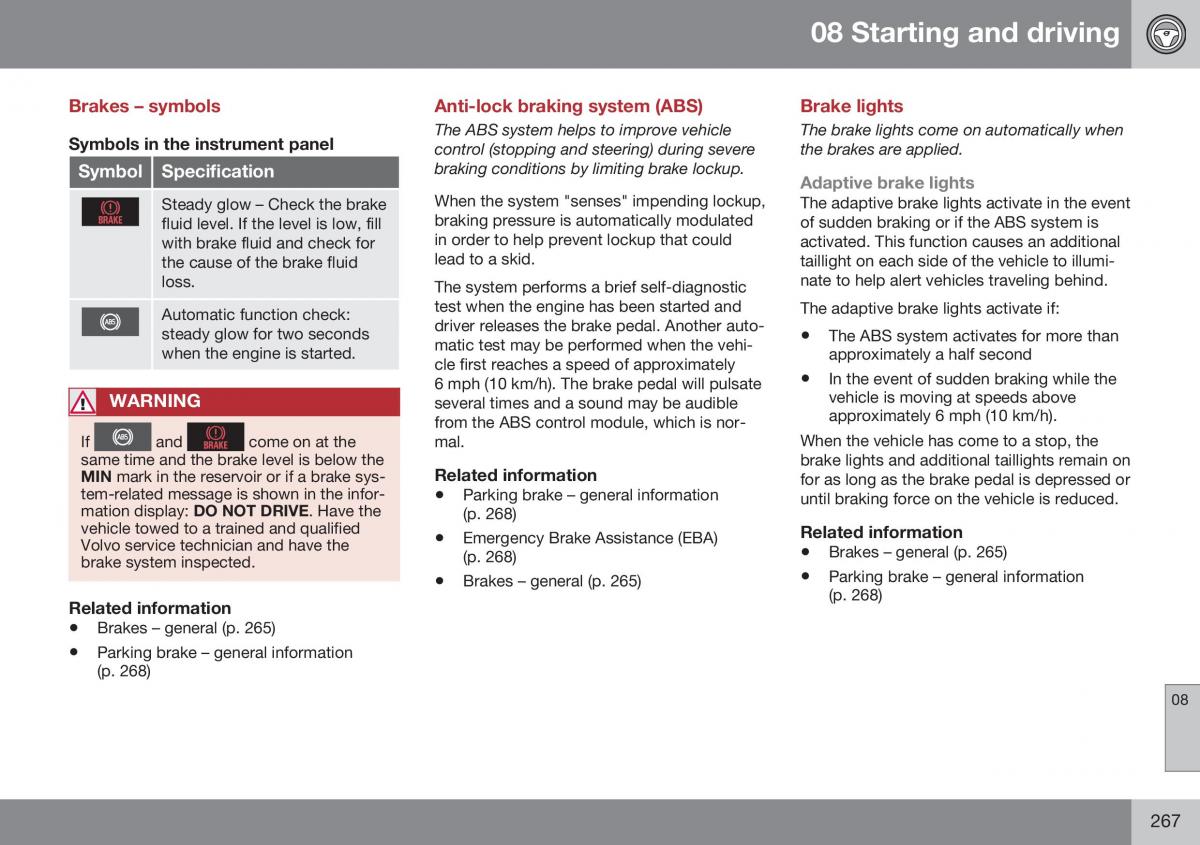 Volvo XC70 Cross Country II 2 owners manual / page 269