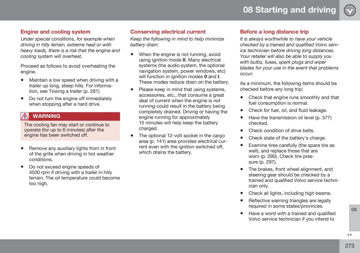 Volvo XC70 Cross Country II 2 owners manual / page 275