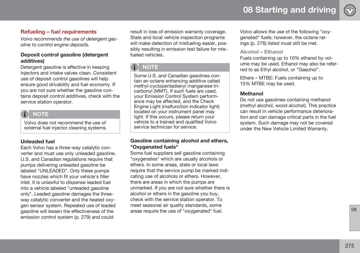 Volvo XC70 Cross Country II 2 owners manual / page 277