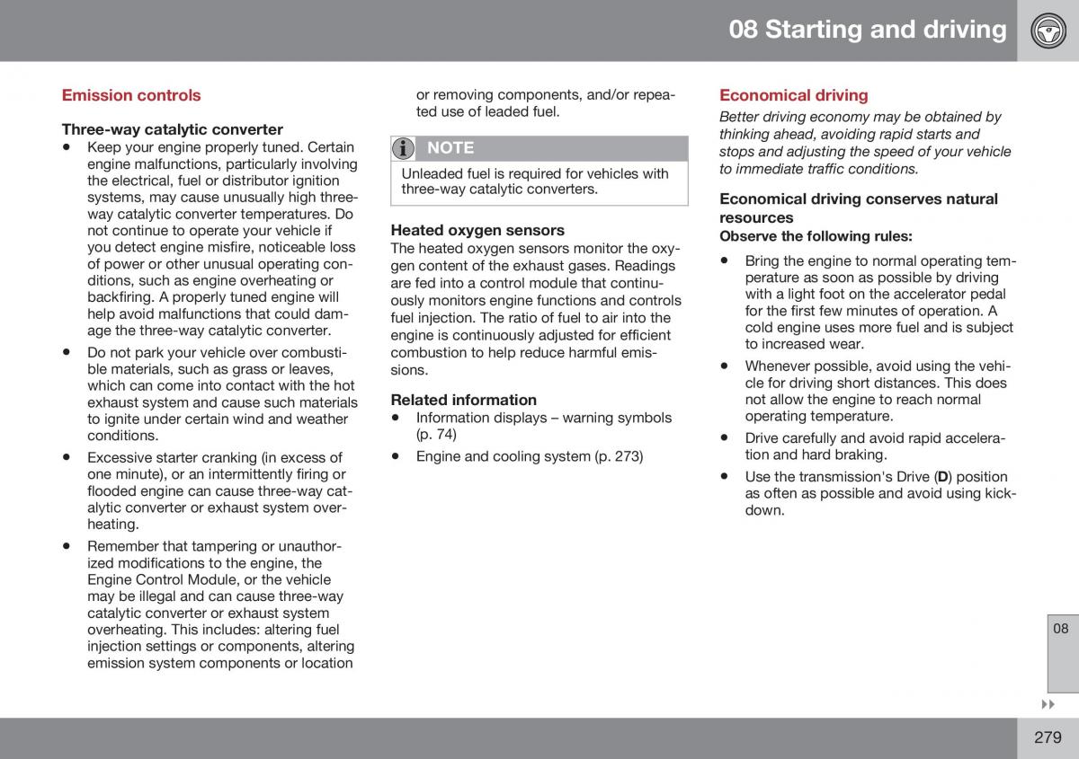 Volvo XC70 Cross Country II 2 owners manual / page 281