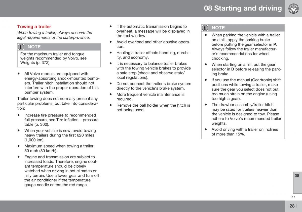 Volvo XC70 Cross Country II 2 owners manual / page 283