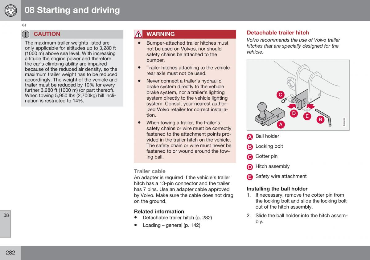 Volvo XC70 Cross Country II 2 owners manual / page 284