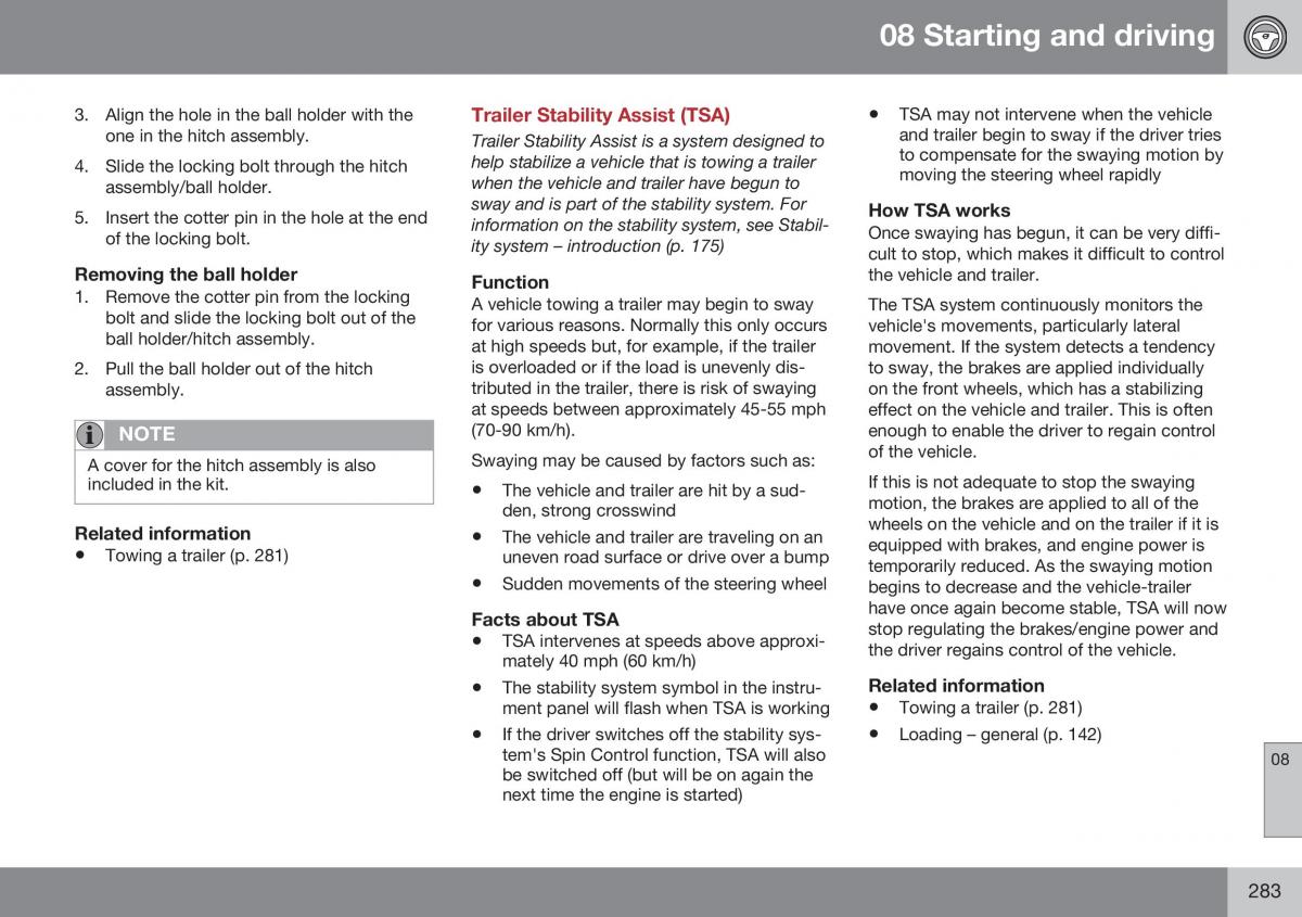 Volvo XC70 Cross Country II 2 owners manual / page 285