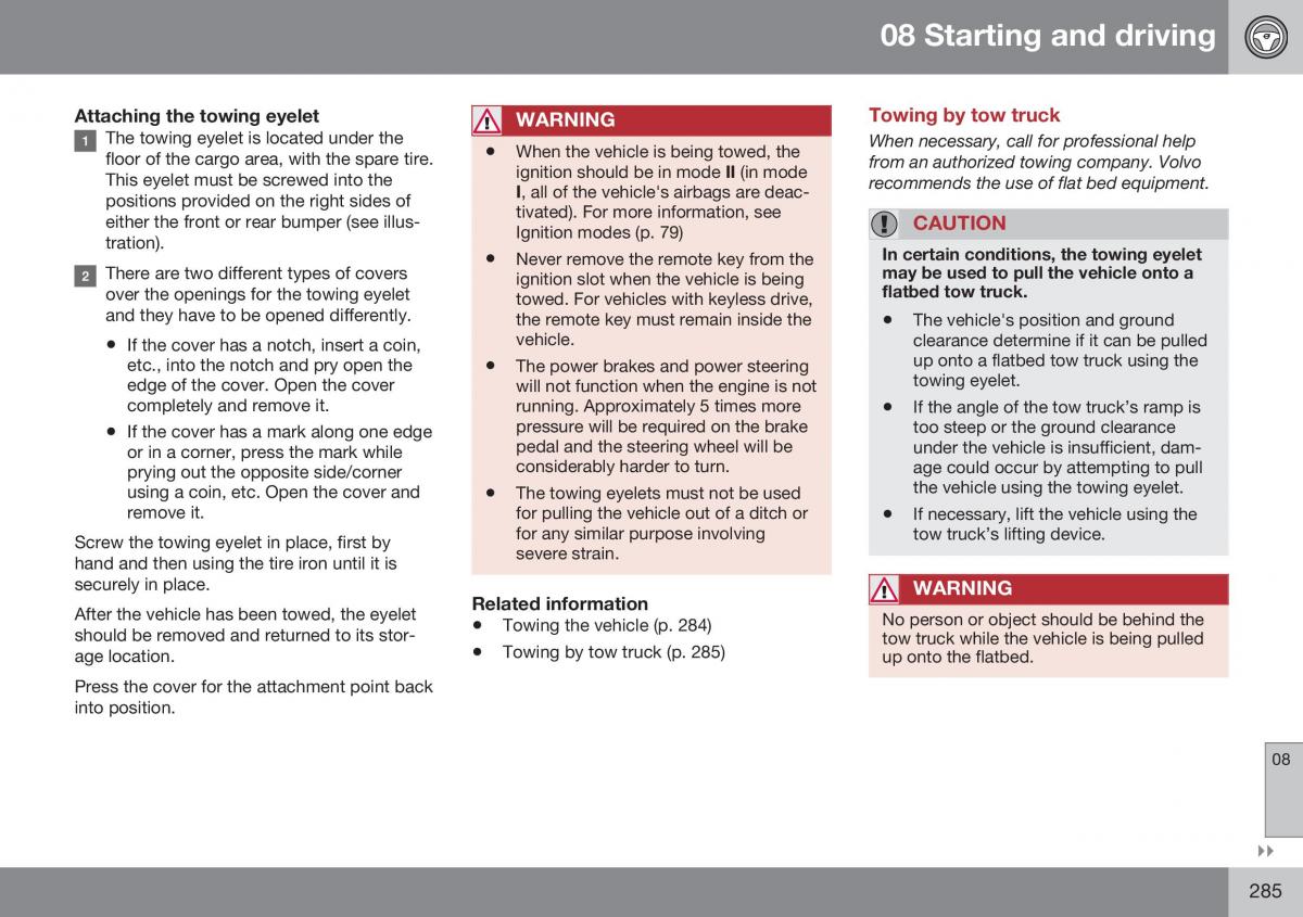 Volvo XC70 Cross Country II 2 owners manual / page 287