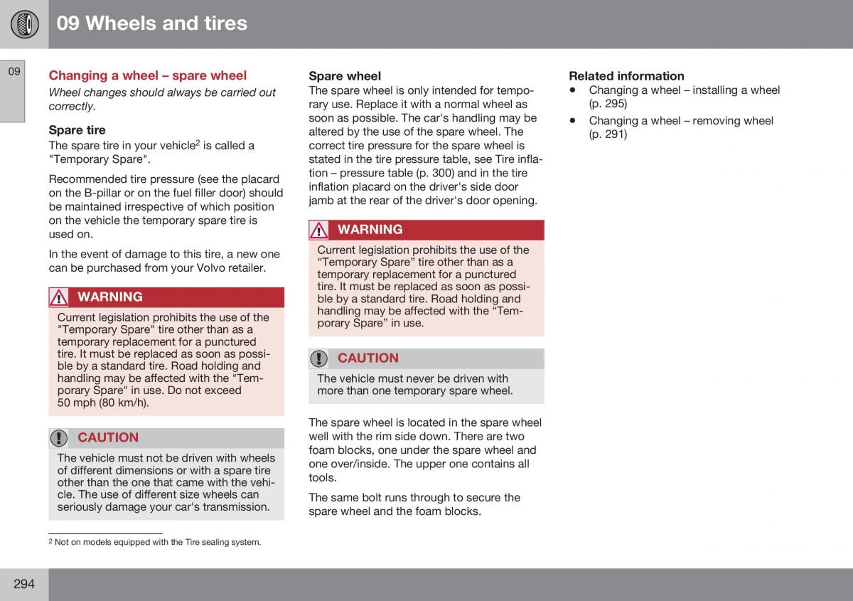 Volvo XC70 Cross Country II 2 owners manual / page 296