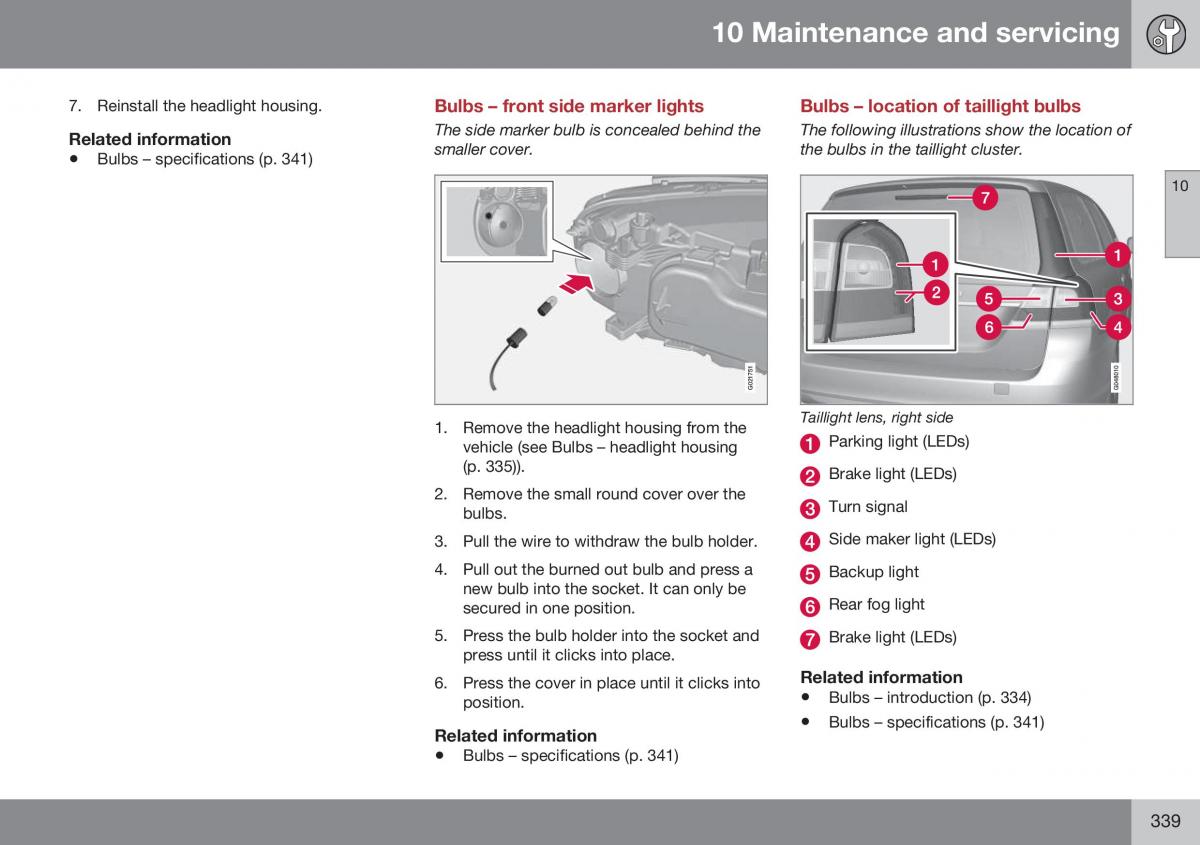 Volvo XC70 Cross Country II 2 owners manual / page 341