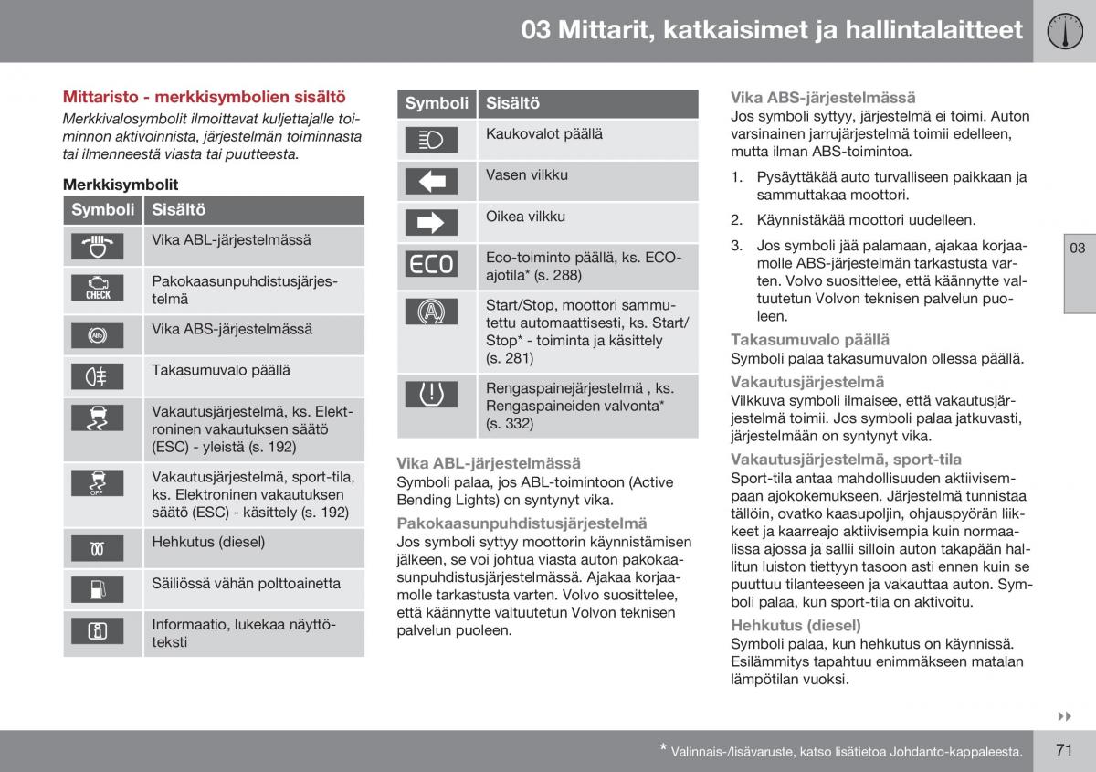 Volvo XC70 Cross Country II 2 omistajan kasikirja / page 73