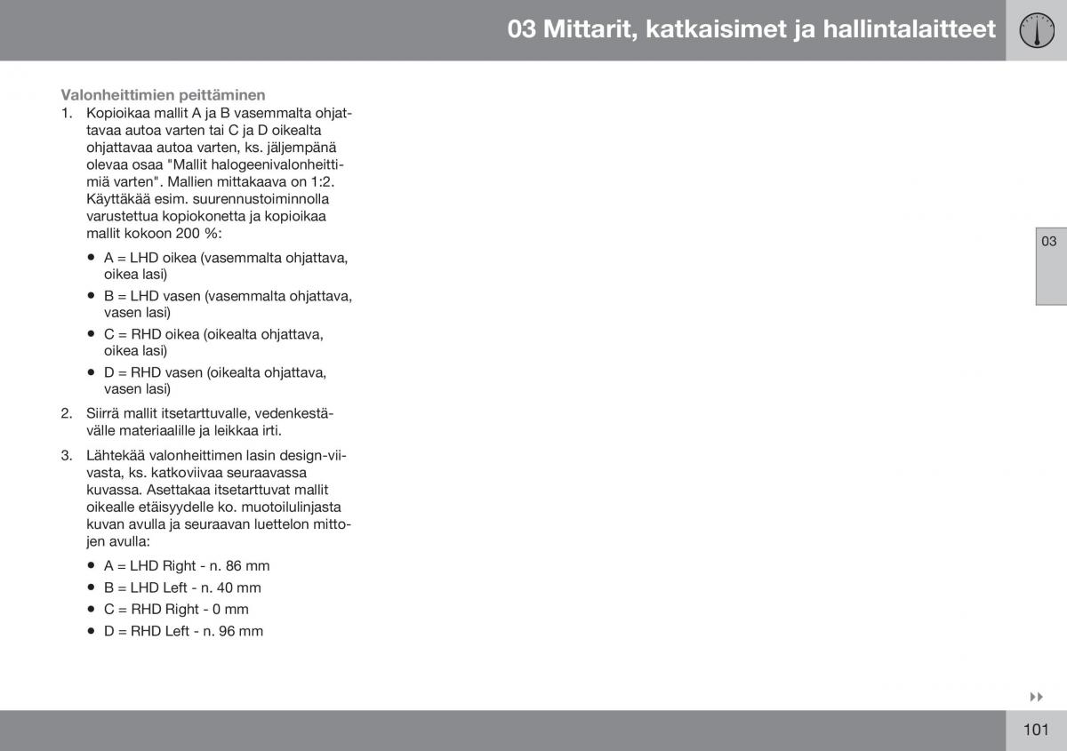 Volvo XC70 Cross Country II 2 omistajan kasikirja / page 103