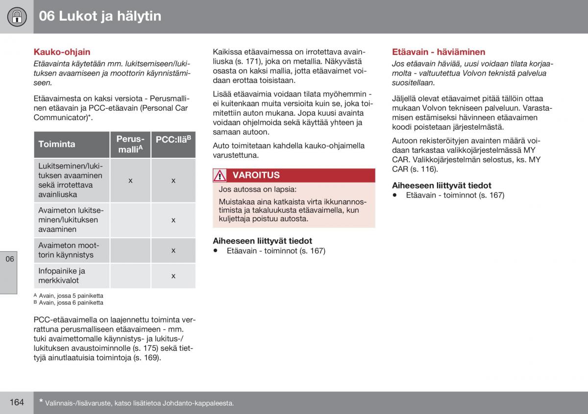 Volvo XC70 Cross Country II 2 omistajan kasikirja / page 166