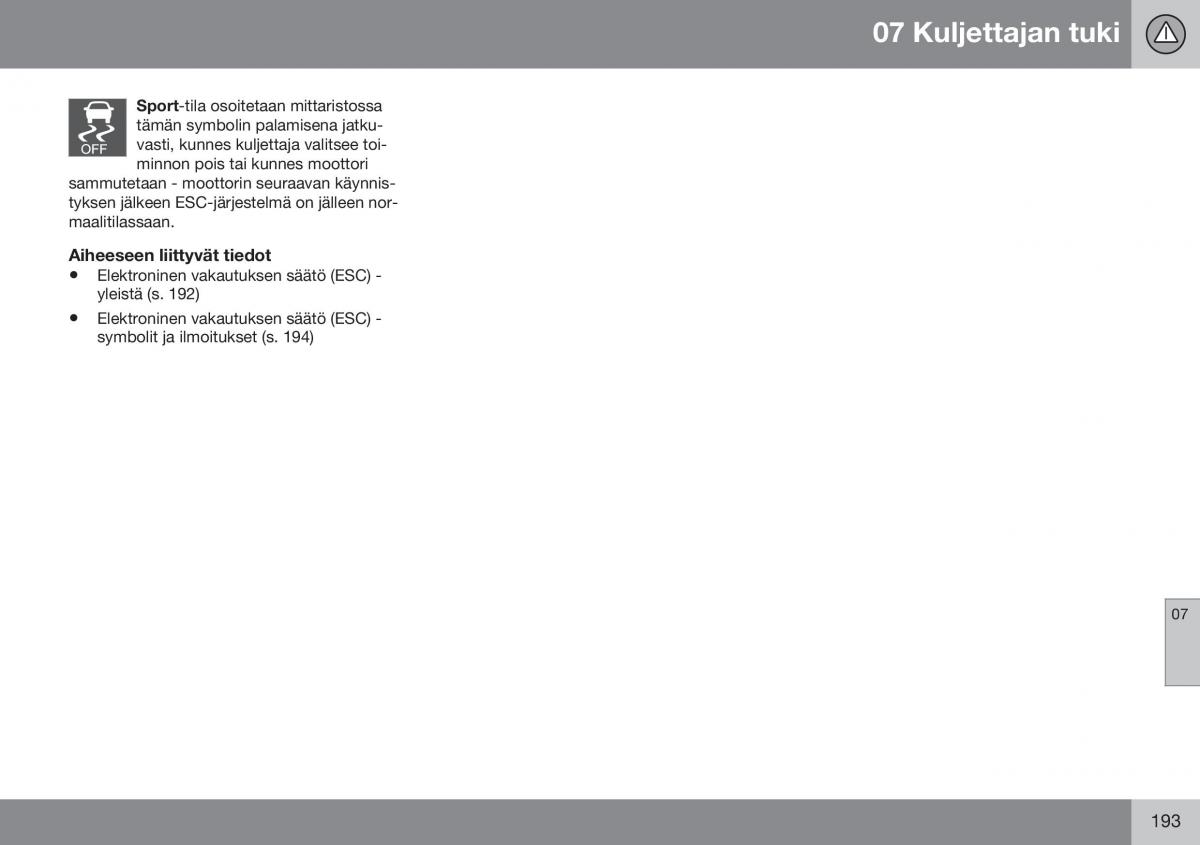 Volvo XC70 Cross Country II 2 omistajan kasikirja / page 195