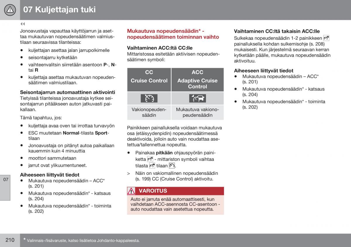 Volvo XC70 Cross Country II 2 omistajan kasikirja / page 212