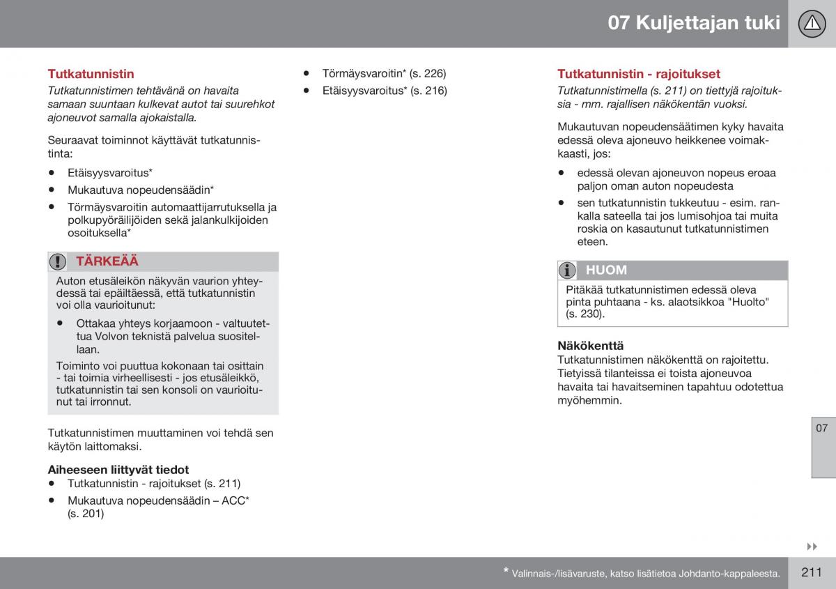 Volvo XC70 Cross Country II 2 omistajan kasikirja / page 213