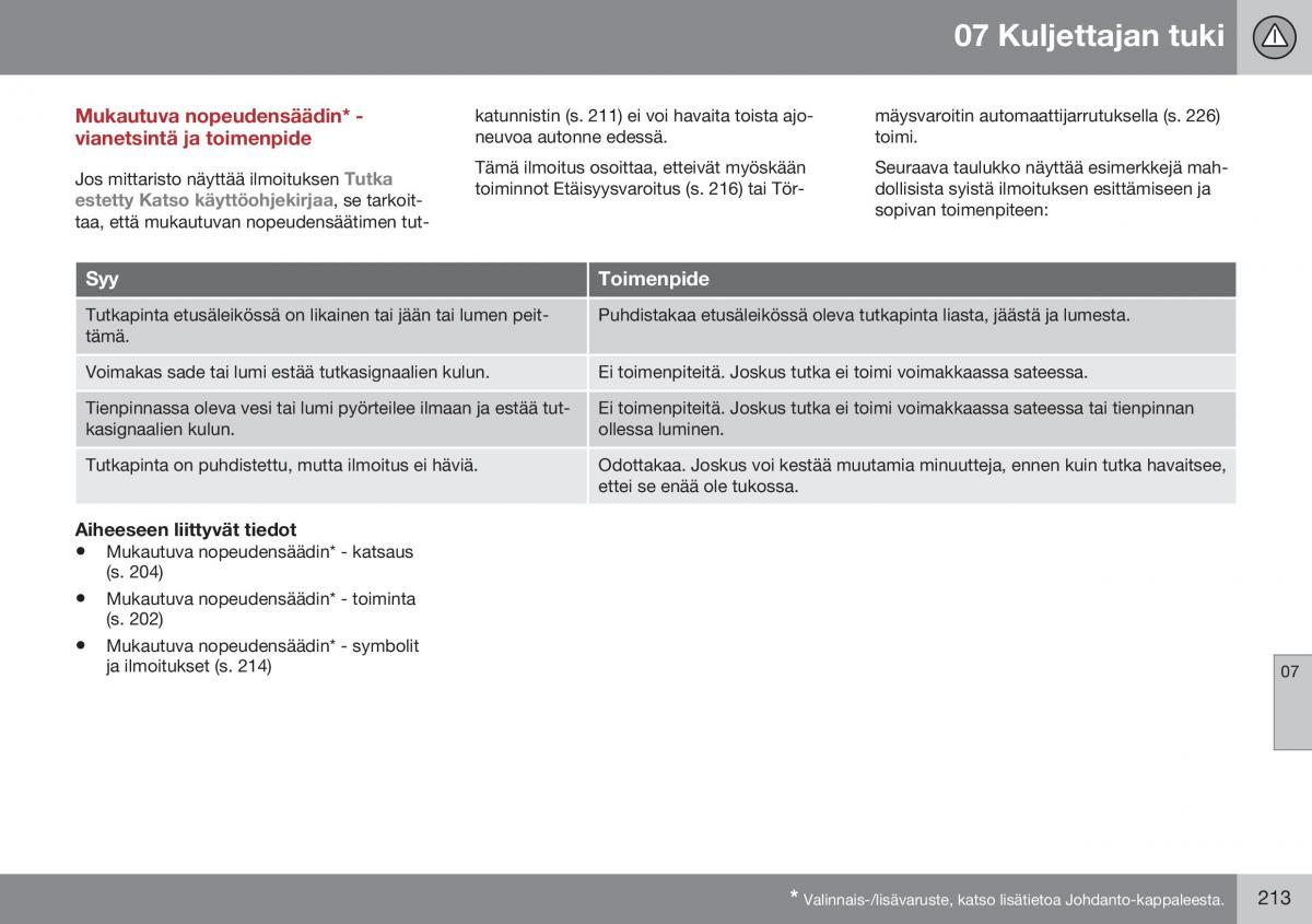 Volvo XC70 Cross Country II 2 omistajan kasikirja / page 215