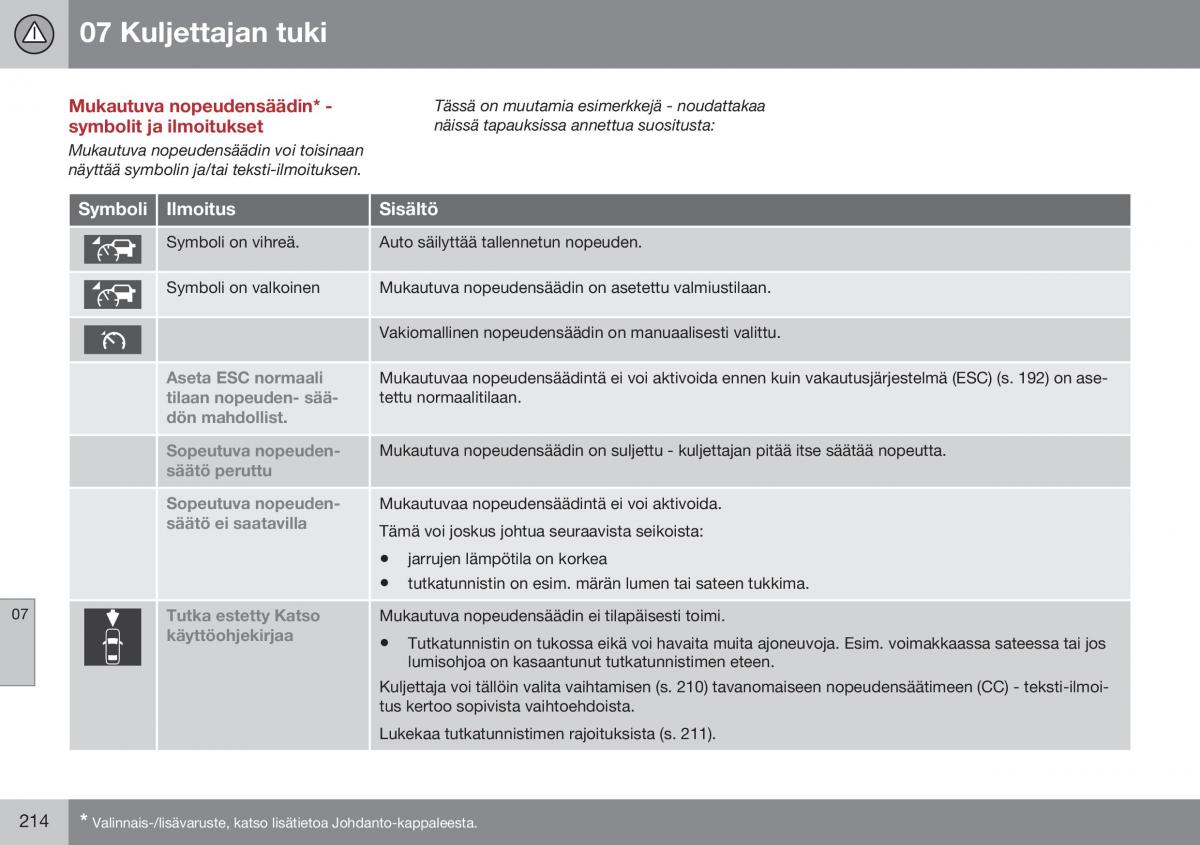 Volvo XC70 Cross Country II 2 omistajan kasikirja / page 216