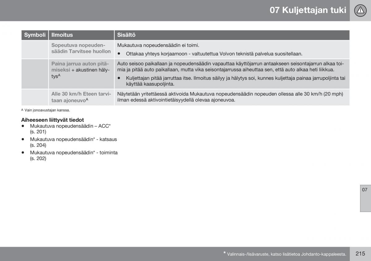 Volvo XC70 Cross Country II 2 omistajan kasikirja / page 217