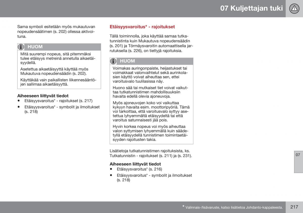 Volvo XC70 Cross Country II 2 omistajan kasikirja / page 219