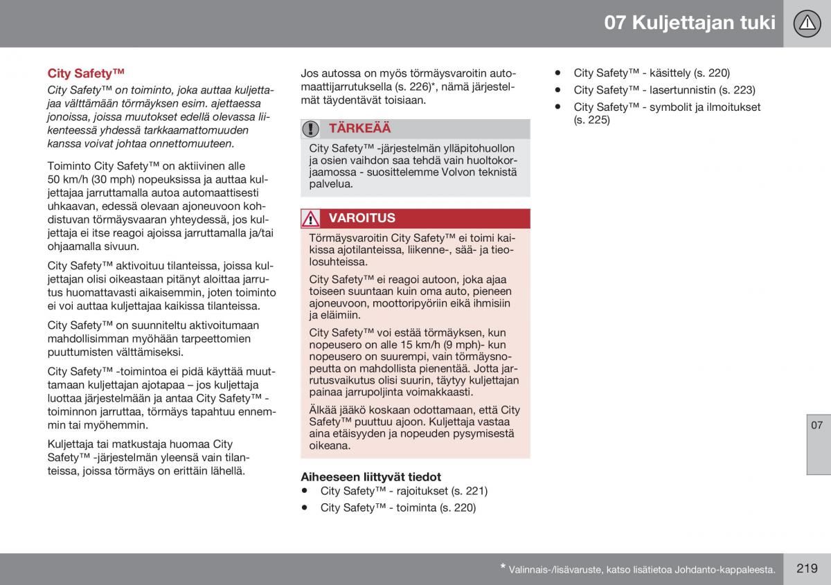 Volvo XC70 Cross Country II 2 omistajan kasikirja / page 221