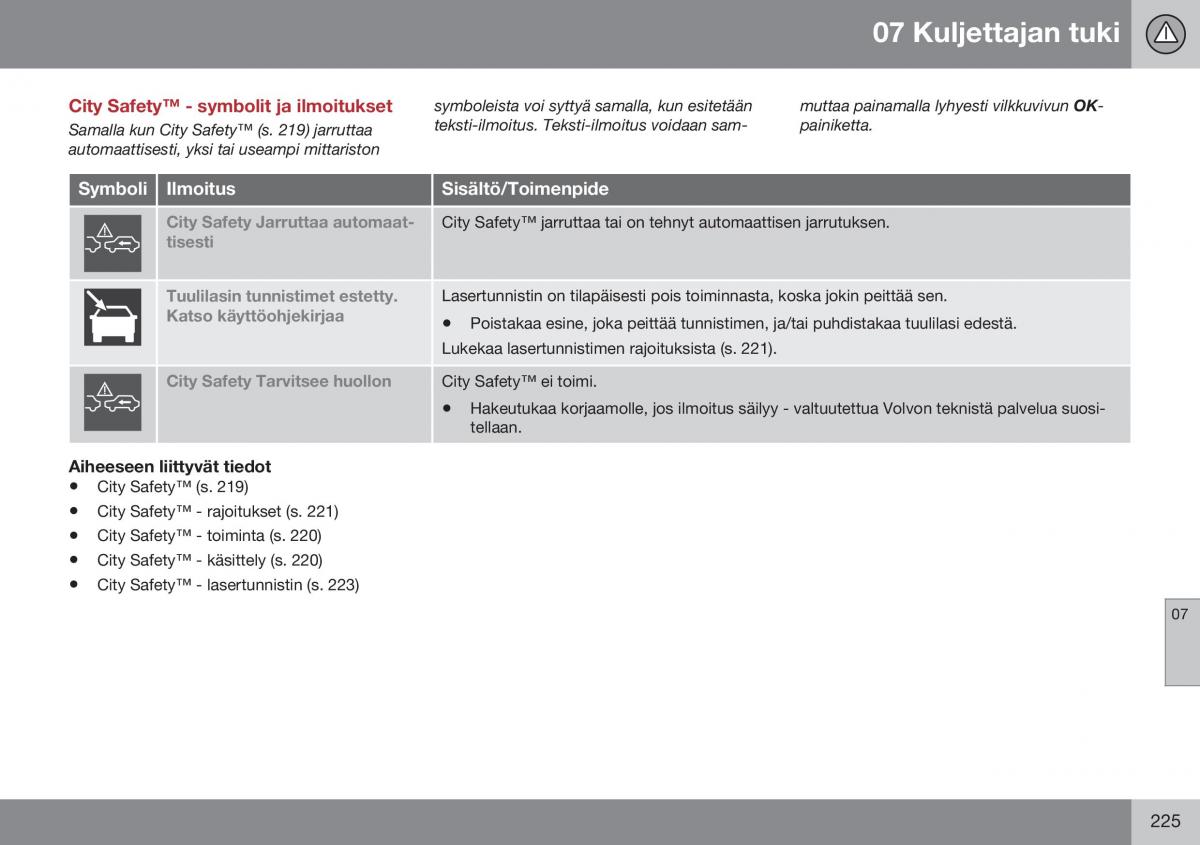 Volvo XC70 Cross Country II 2 omistajan kasikirja / page 227